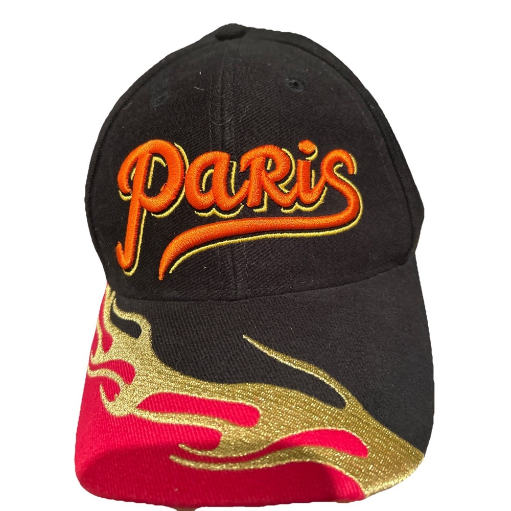 Flames PARIS Baseball  Cap Motorcycles Biker Trucker Adj. loop & hook Black